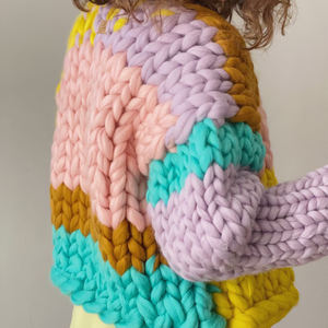 <span class=keywords><strong>Veste</strong></span> en tricot multicolore à col en V Pull en tricot épais pour femmes Cardigan en <span class=keywords><strong>laine</strong></span> surdimensionnée - Product Image 2