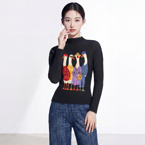 Blusa de Moda Coreana para Mujer, Estampado Animal, Tejida, Manga Larga, Casual, para Todas las Temporadas, Antipilling, Corte Regular, 100% Poliéster, Transpirable - Product Image 2