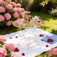 Table d'appoint pliante carrée en acrylique doré, personnalisable et détachable, facile à assembler, pour l'extérieur, la maison ou comme présentoir alimentaire.