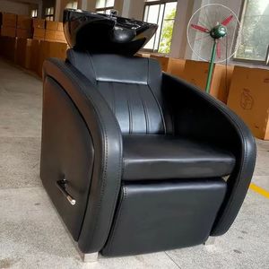 Comoda Poltrona Lavatesta con Lavabo Regolabile in Ceramica per Salone da Barbiere e Attrezzatura per Salone di Bellezza - Product Image 3