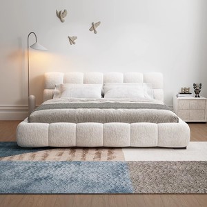 Lit King Size Personnalisé de Style Minimaliste Italien avec Rangement Intégré, Confort Cloud-Touch, Design en Tresse Plissée pour la Maison - Product Image 1