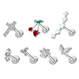 Getta Women's Vintage ASTM F136 Titanium Lip Ring Cute Cherry Cartilage Helix Piercing Earrings Zircon Internal Thread Wedding - Product Image 1