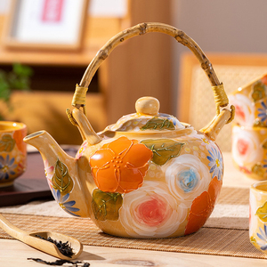 Japanese Style Ceramic <b>Teapot</b> with Cups Hand-painted Underglaze Flower Tea <b>Set</b> - Product Image 3