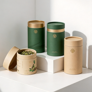 Tube en carton kraft rond personnalisé avec logo, qualité alimentaire, pour feuilles <span class=keywords><strong>de</strong></span> thé vert et noir, poudre <span class=keywords><strong>de</strong></span> café, avec couvercle scellé en aluminium - Product Image 1