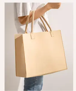 DIY Creative Wholesale Multiple Colors 2 Straps Custom Logo Felt Tote Bag For Shopping Grocery Basket