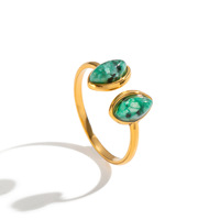 Bijoux de mode en acier inoxydable plaqué or 18 carats, bague de mariage et de fiançailles unisexe réglable, bague en acier inoxydable avec pierre naturelle
