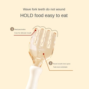 Venta al por mayor de vajilla de patrón sólido <span class=keywords><strong>para</strong></span> bebé, cuchara de suplemento alimenticio de aprendizaje, tenedor de entrenamiento <span class=keywords><strong>para</strong></span> bebé, traje de cuchara se puede doblar Material PP - Product Image 6