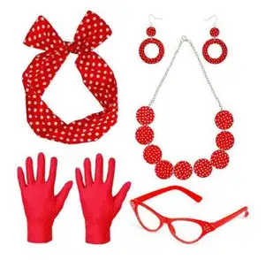 1950s 1920s Red Polka Dot Adult Fancy Dress Costume 5PC Accesorios Retro Swt Vintage Party Accessories