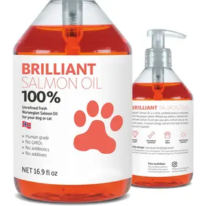 Label pribadi Omega 3 minyak ikan suplemen cair minyak Salmon untuk anjing untuk kulit dan mantel, sistem imun & fungsi sendi