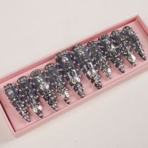 En gros <span class=keywords><strong>Faux</strong></span> <span class=keywords><strong>ongles</strong></span> en gel acrylique forme cercueil 3D pour nail art DIY, ensemble de <span class=keywords><strong>manucure</strong></span> réutilisable pour les doigts, pré-conçus avec colle - Product Image 6