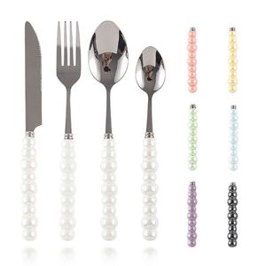 Ceramic Pearl Design Handle Knife Fork <b>Spoon</b> Fairy High Appearance Level Dinner <b>Soup</b> <b>Spoon</b> Western Steak Knife with Hand Salute - Product Image 6
