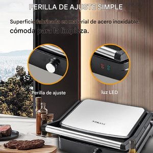 กระทะย่างไฟฟ้าไร้ควัน สเตนเลสสตีล เปิดได้ 180 องศา แผ่นย่างคู่แบบไม่ถอดได้ วัสดุ PTFE ไม่ติดกระทะ กำลังไฟ 1500 วัตต์ - Product Image 6