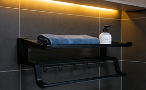 <span class=keywords><strong>Porte</strong></span>-serviettes pliable et étanche noir personnalisé 60 cm en ABS+PVC à 8 barres, garantie 5 ans, installation facile, pour hôtel moderne - Product Image 6