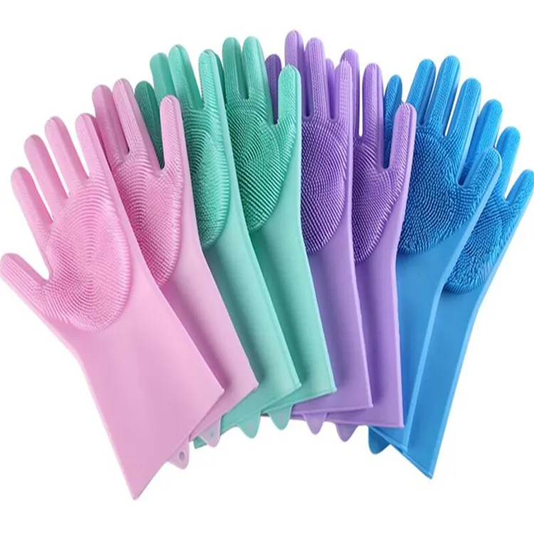 Hete Verkoop Afwas Schoonmaken Siliconen Handschoenen Magic Siliconenrubber Sponshandschoen Voor Het Wassen Van Huisdieren Huishouden