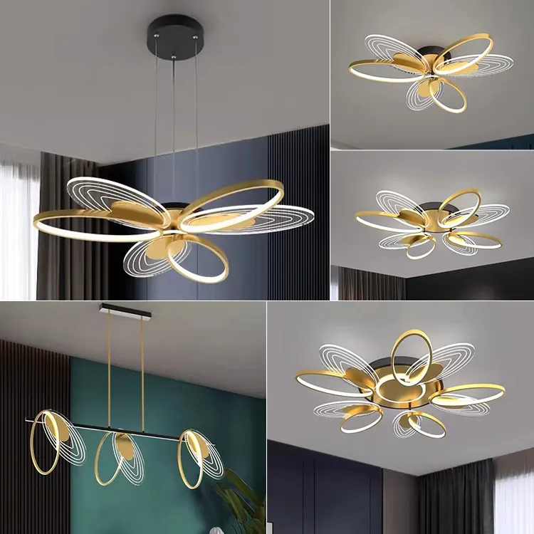 New Hot Spot Fashion Golden Dimmable Aluminum Acrylic Iron 60 120 W Bedroom Dining Room Led Ceiling Lights