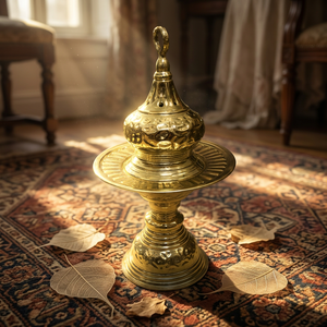 Quemador de Incienso de Metal Dorado Ornamentado de Inspiración Egipcia con Tapa de Cúpula Perforada, Bandeja Decorativa Hecha a Mano y Base de Pedestal - Product Image 3