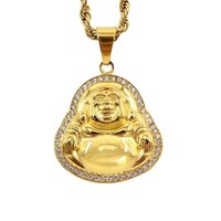 JL001 Bouddha Maitreya en acier inoxydable, style rétro européen et américain, gros ventre, plaqué or, style ethnique vintage