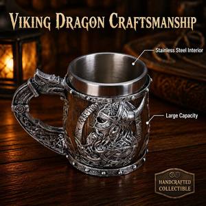 Medieval Viking Dragon Handle Beer <strong>Mug</strong> WJA13 Stainless Steel <strong>Large</strong> Capacity Warrior Marius Pattern Beer Cup Home Decoration - Product Image 3