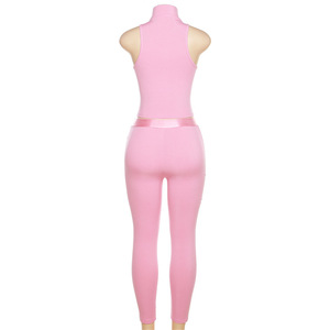 2023 Poly Spandex acanalado de punto sin mangas Crop Top y pantalones largos Legging 2 conjunto de dos piezas <span class=keywords><strong>Shane</strong></span> ropa de mujer ropa de otoño - Product Image 4