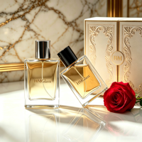 Vente en gros de flacons de parfum en verre rectangulaires de 50 ml/100 ml, couvercles en plastique, étiquettes personnalisables, emballage en boîte cadeau givrée