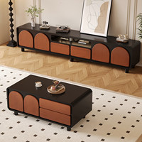 Meuble TV et Table Basse Rétro Style Français Noir, Surface Sans Peinture, Meubles Modernes pour Salon
