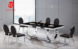 <span class=keywords><strong>Tavolo</strong></span> da Pranzo con Piano in Marmo e Sedie in Velluto <span class=keywords><strong>Nero</strong></span>, <span class=keywords><strong>Tavolo</strong></span> da Pranzo con Piano in <span class=keywords><strong>Vetro</strong></span> e Base Cromata - Product Image 6