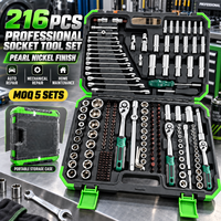 Ensemble d'outils à douilles professionnels de 216 pièces, finition nickel perlé, 72 dents, outils de réparation automobile et outils à main pour la maison avec étui portable