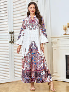 Nouvelle Jalabiya musulmane à col en V pour femmes, Ramadan 2026, Moyen-Orient, imprimé paisley, robe de style ethnique, robe islamique élégante de Dubaï - Product Image 5