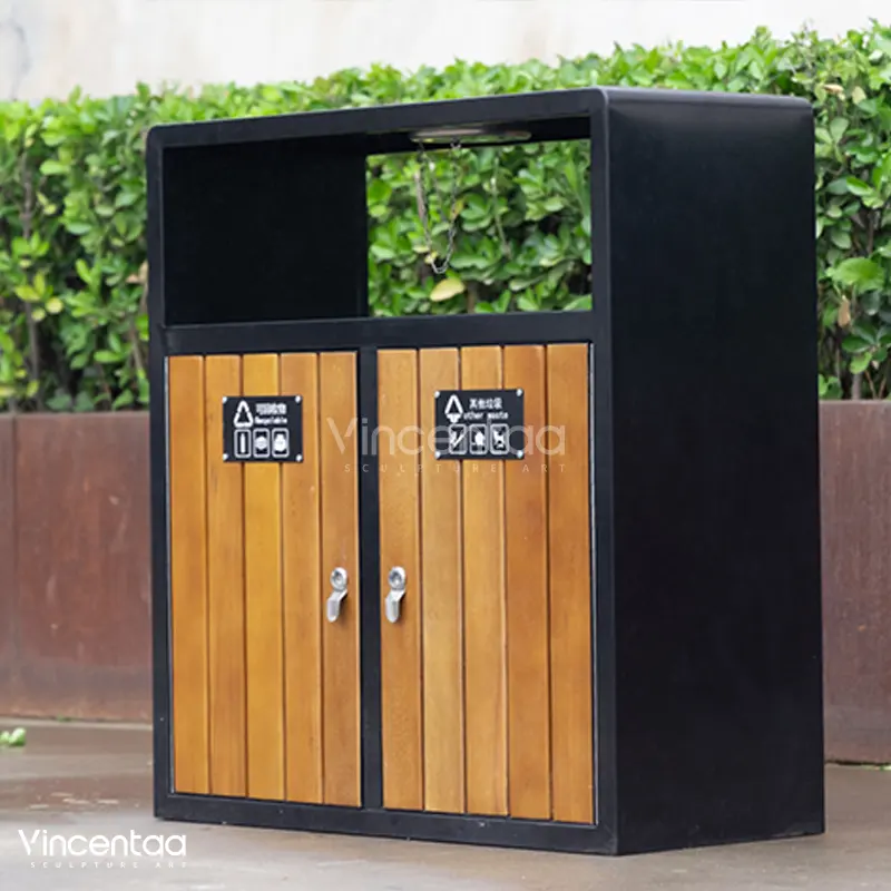 Pode ser personalizado Outdoor Metal Trash Can com dois compartimentos