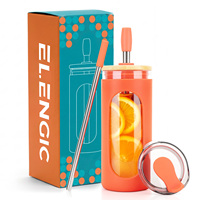 En gros, Gobelet en verre de 20 oz avec manchon en silicone, anti-fuite, antidérapant, avec couvercle en bambou et paille