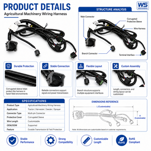 Chicote Elétrico para Máquinas Agrícolas Pesadas, Conjunto de Fiação para Tratores, Impermeável, Corrugado, OEM ODM - Product Image 3