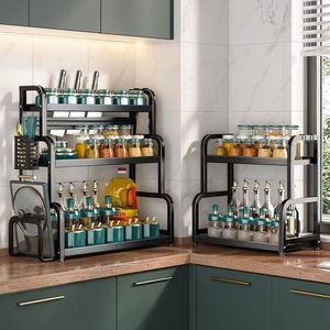 Estante de Metal de acero multifuncional de tres niveles, estante de cocina, almacenamiento de especias, organizador de condimentos, soporte para ollas para uso de <span class=keywords><strong>alimentos</strong></span> - Product Image 2
