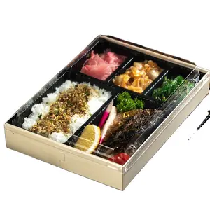Custom Disposable Biodegradable Food Grade Wooden Sushi Bento Takeaway Packaging Japanese Sushi Takeout Box With Divider