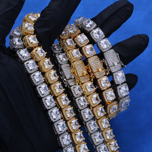 Collar con colgante de moissanita de plata de ley 925, diseño de cubo de azúcar, cadena de bloques cuadrados, estilo Hip Hop, VVS, con incrustaciones brillantes, probador de diamantes GRA - Product Image 4