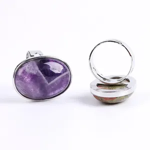 Wholesale Natural Amethyst White Howlite Unakite Oval Stone Finger Jewelry Rings For Women Girls