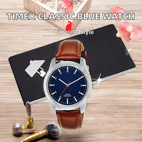 Montre analogique classique TIMEX pour homme, mouvement à quartz, boîtier en acier inoxydable, cadran bleu, bracelet en cuir marron, résistante à l'eau, TW00ZR262E