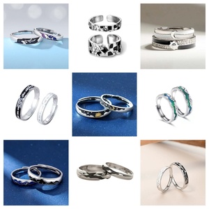 Anillos de Pareja con Diseño Antiguo Plateados en Plata, Modernos, para <span class=keywords><strong>Hombre</strong></span> y Mujer, para Boda, Compromiso, Fiesta, Regalo de San Valentín - Product Image 3