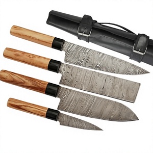 Juego de 5 Cuchillos de Cocina de Acero de Damasco Hechos a Mano, con Hoja Recta y Punta Caída, Grado Industrial, Mangos de Madera, OEM/ODM/OBM - Product Image 1