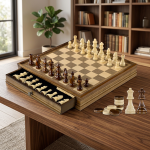 Acacia Wood Rectangle Portable <b>Travel</b> <b>Chess</b> <b>Set</b>-Eco-friendly Handmade Durable B2B Wholesale - Product Image 3