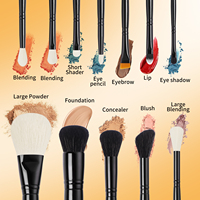 Ensemble de pinceaux de maquillage professionnels noirs personnalisés, 12 pièces, poils de chèvre naturels, manche en bois, pinceau à raser pour le visage, étiquette privée