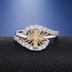 Anello bicolore in stile palazzo, con pietra intarsiata brillante, ornamento vintage elegante per le dita delle donne - Product Image 2