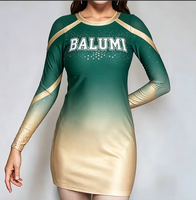 Robe de cheerleading personnalisée bleu rose dégradé avec logo en strass, tenue de compétition pour jeunes cheerleaders, costume de performance d'équipe