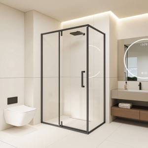 Mampara de Ducha con Marco de Aluminio Pintado en Negro y Puerta Corredera de Vidrio <span class=keywords><strong>para</strong></span> Hotel, Perfil de Pared <span class=keywords><strong>para</strong></span> Bañera, Vidrio Templado - Product Image 2
