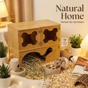 Casa de Bambú Natural de Dos Pisos para Hámsteres, Casa de Escondite Transpirable y Segura para Mascotas Pequeñas - Product Image 4