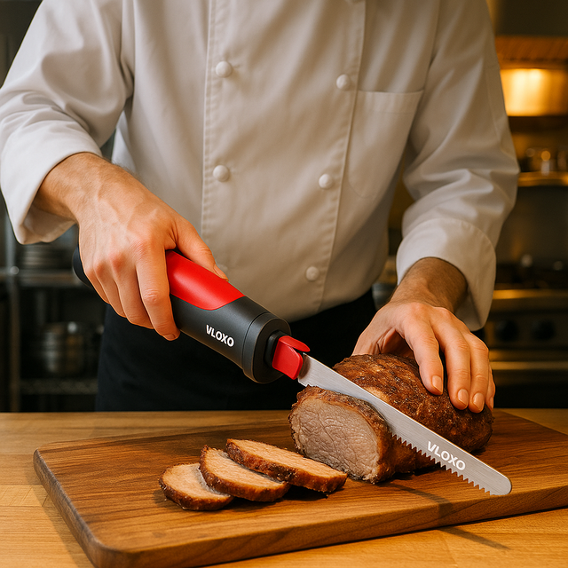 VLOXO Household Plastic Handle Cordless Electric Kitchen Bread Knife Stainless Steel with Two Blades