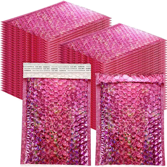 Rts In Voorraad Holografische Glanzende Bubble Mailers 18X23 Cm Metallic Rose Rood Gewatteerde Enveloppen 7X9 Inch Verzendzak