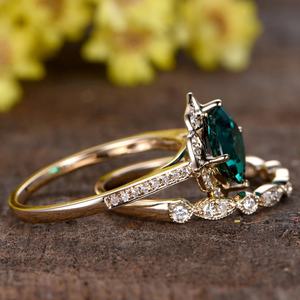 Anillo de Compromiso de Plata de Ley 925 al por Mayor, Chapado en Oro Rosa, con Piedra de Nacimiento, Corte Esmeralda, para Mujer, Conjunto de Anillos de Esmeralda - Product Image 2