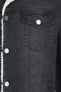 Chaqueta vaquera negra con adornos de forro polar para hombre, chaqueta vaquera, Sherpa, jeanJackets - Product Image 2