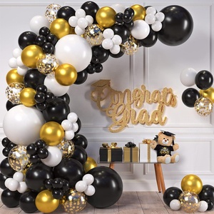 Kit di Decorazioni <span class=keywords><strong>per</strong></span> Feste di Laurea, Compleanno, Matrimonio con Palloncini Cromati Oro, Nero e Bianco e Ghirlanda di Palloncini con <span class=keywords><strong>Coriandoli</strong></span> Dorati - Product Image 1