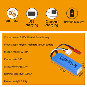 Baterai LiPo Isi Ulang 7.4V 450mAh 20C 601844 Langsung dari Pabrik untuk Model Mobil Mainan Remote Control RC Elektrik Bayi - Product Image 4